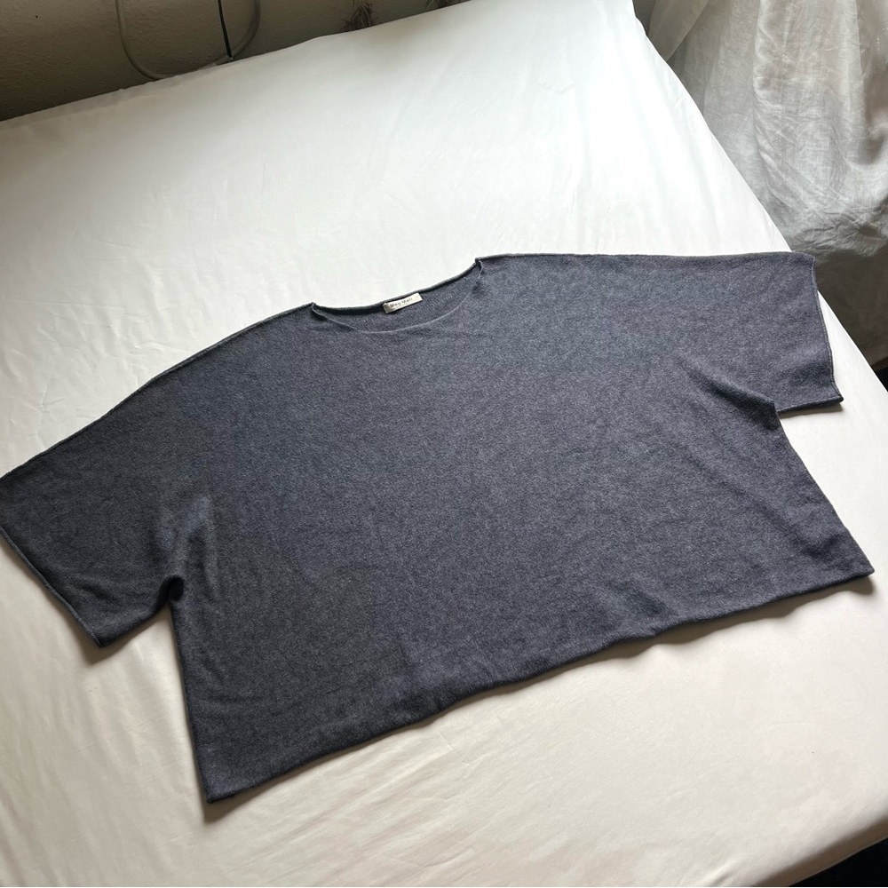 MEO MELI‎ grey blue knit boat neck boxy oversized short sleeve cropped sweater